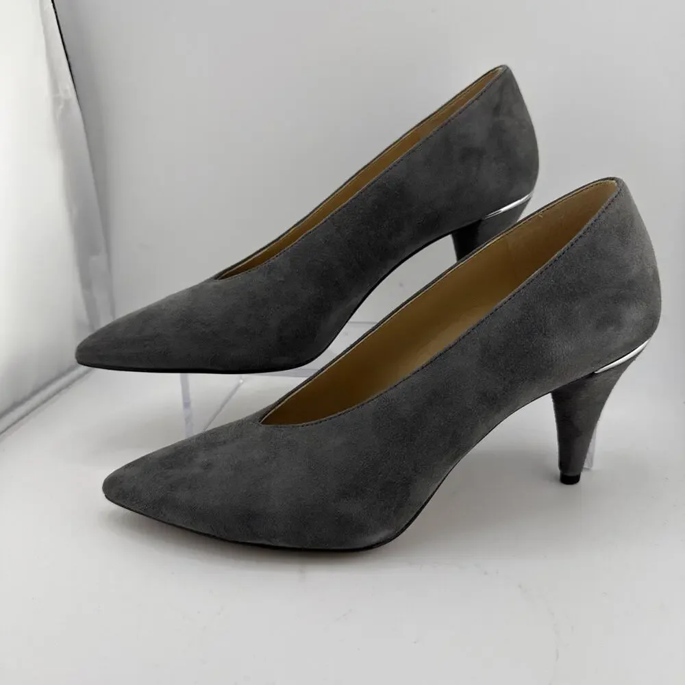 Michael Kors Lizzy Mid Pump Soft Suede Charcoal Grey Size 5‎ EUC w/ box